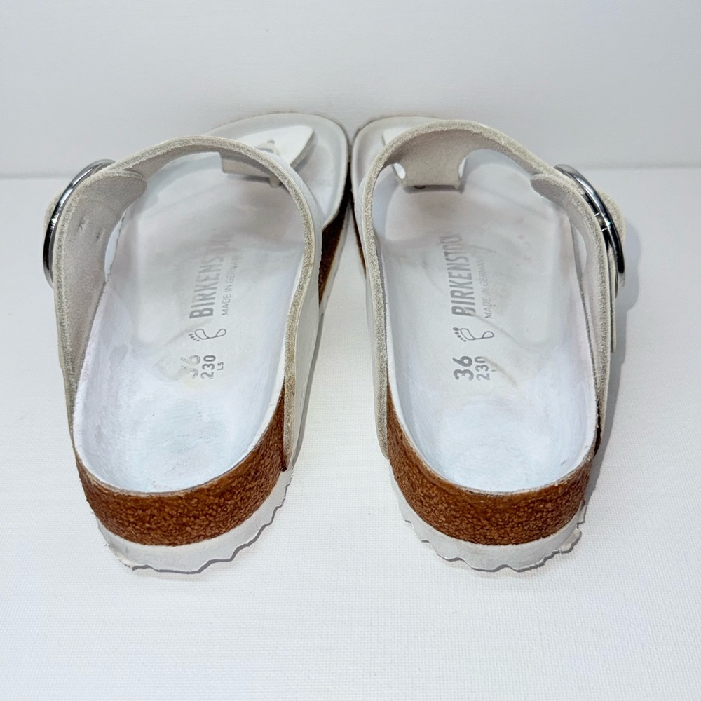 Birkenstock White Thong Sandals with Silver Buckle - Picture 5 of 9